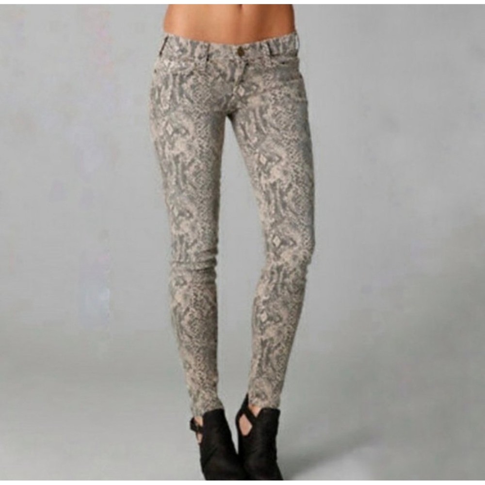 Current Elliott Jeans The Ankle Skinny Canvas Snakeskin Python Pants Grey 27